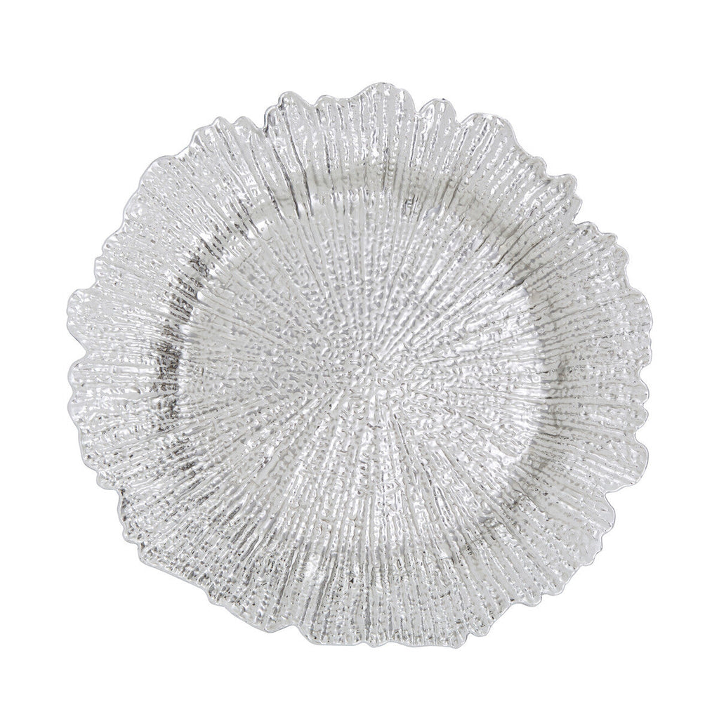 Set of Four 33cm Silver Finish Reef Charger Plates