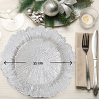 Set of Four 33cm Silver Finish Reef Charger Plates