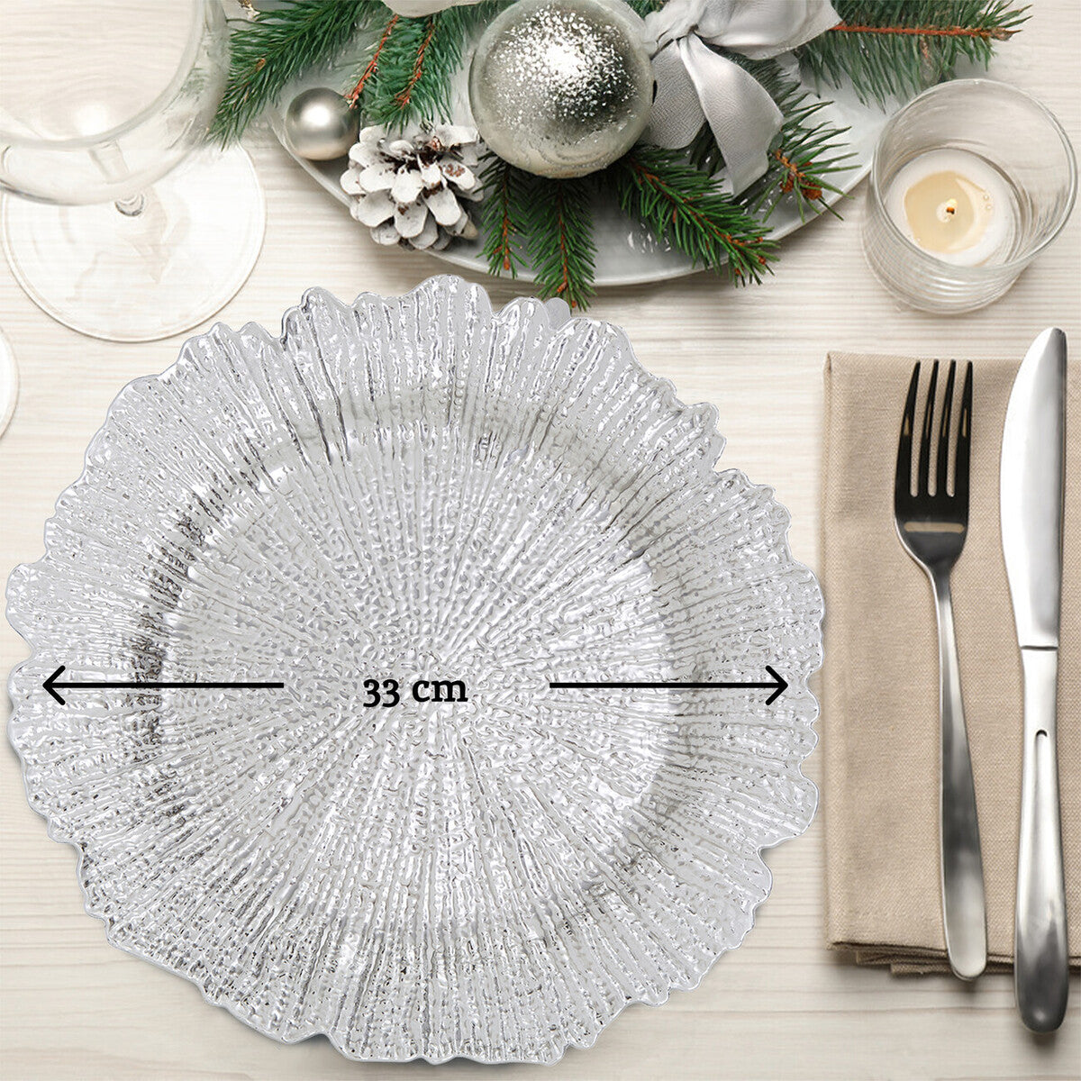 Set of Four 33cm Silver Finish Reef Charger Plates