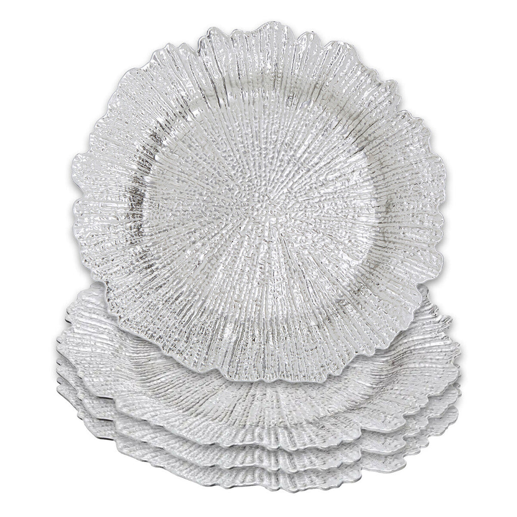 Set of Four 33cm Silver Finish Reef Charger Plates
