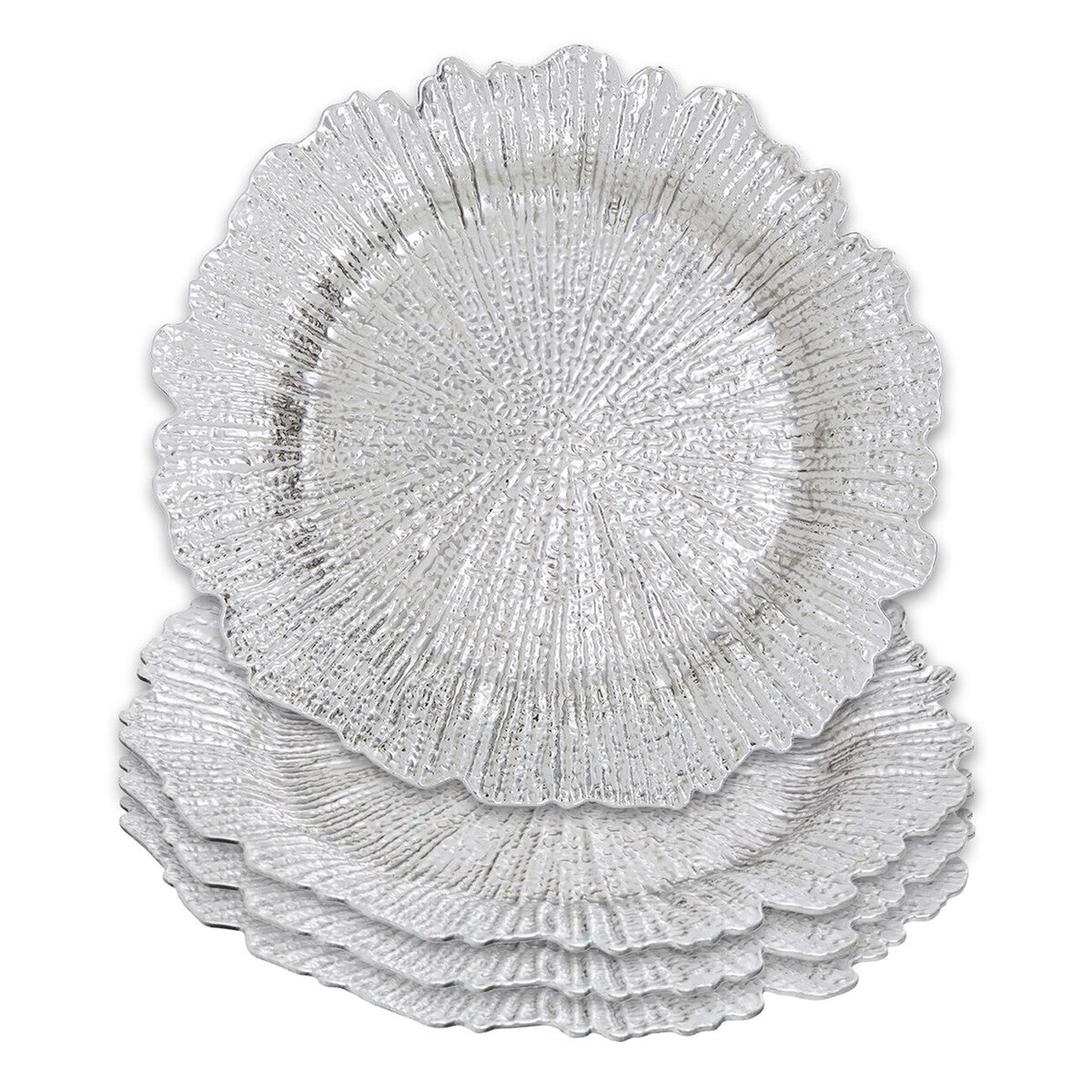 Set of Four 33cm Silver Finish Reef Charger Plates