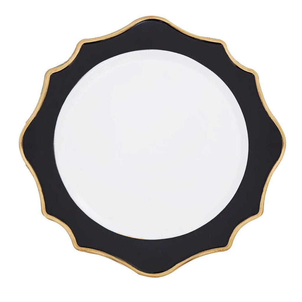Set of 4 33cm White and Black Round Charger Plates