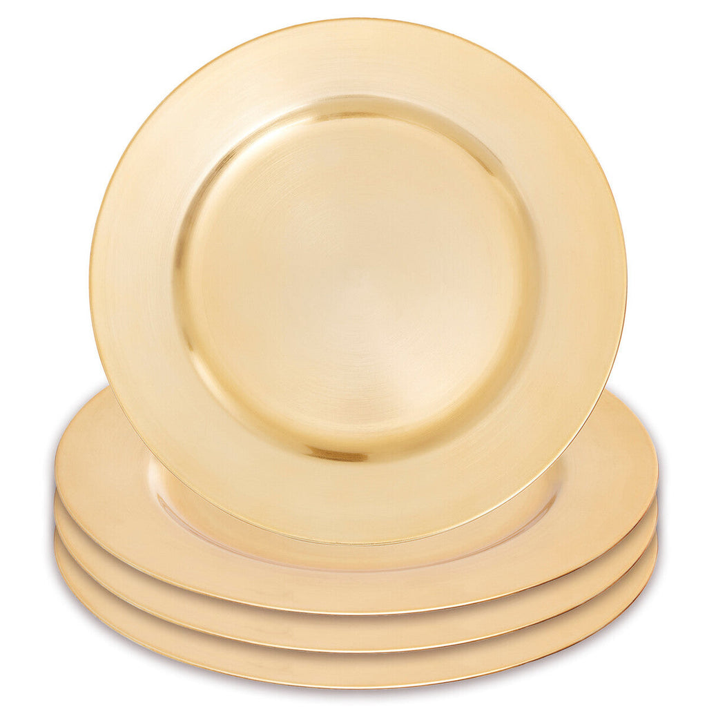 Set of Four 33cm Gold Finish Flat Style Charger Plates