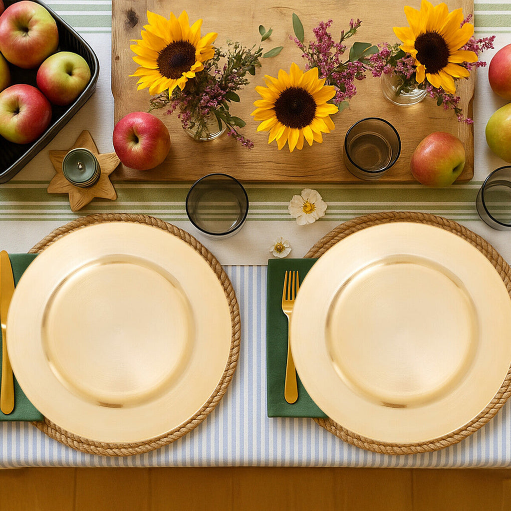 Set of Four 33cm Gold Finish Flat Style Charger Plates