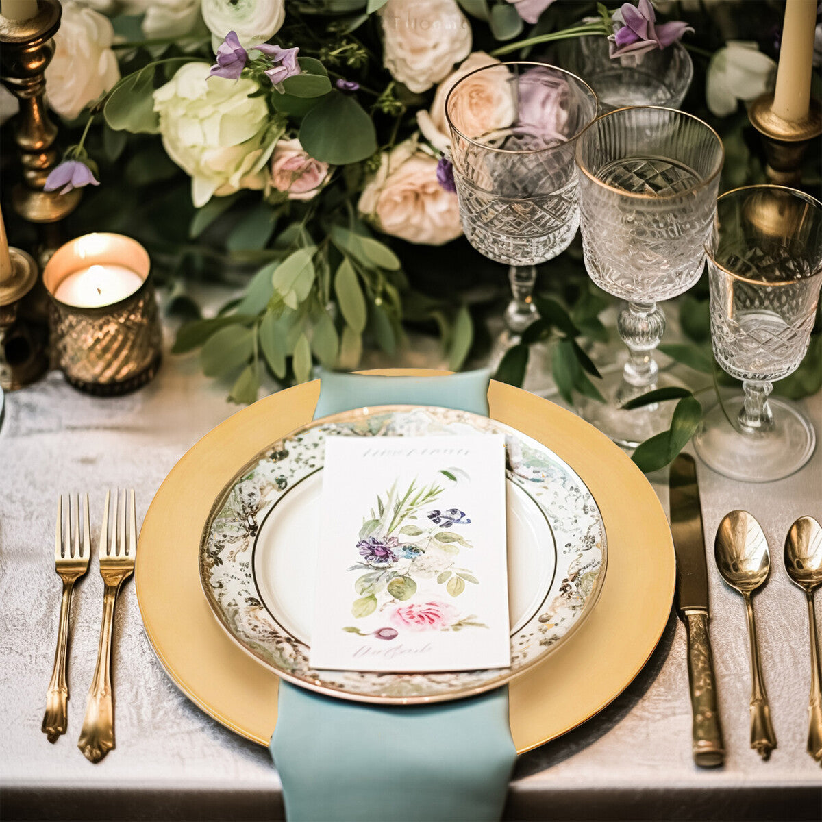 Set of Four 33cm Gold Finish Flat Style Charger Plates