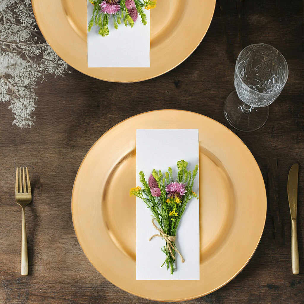 Set of Four 33cm Gold Finish Flat Style Charger Plates