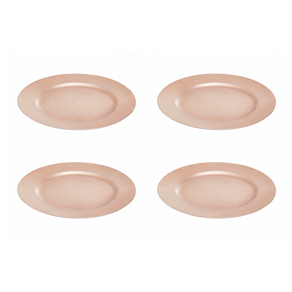 Set of Four 33cm Rose Gold Flat Style Charger Plates