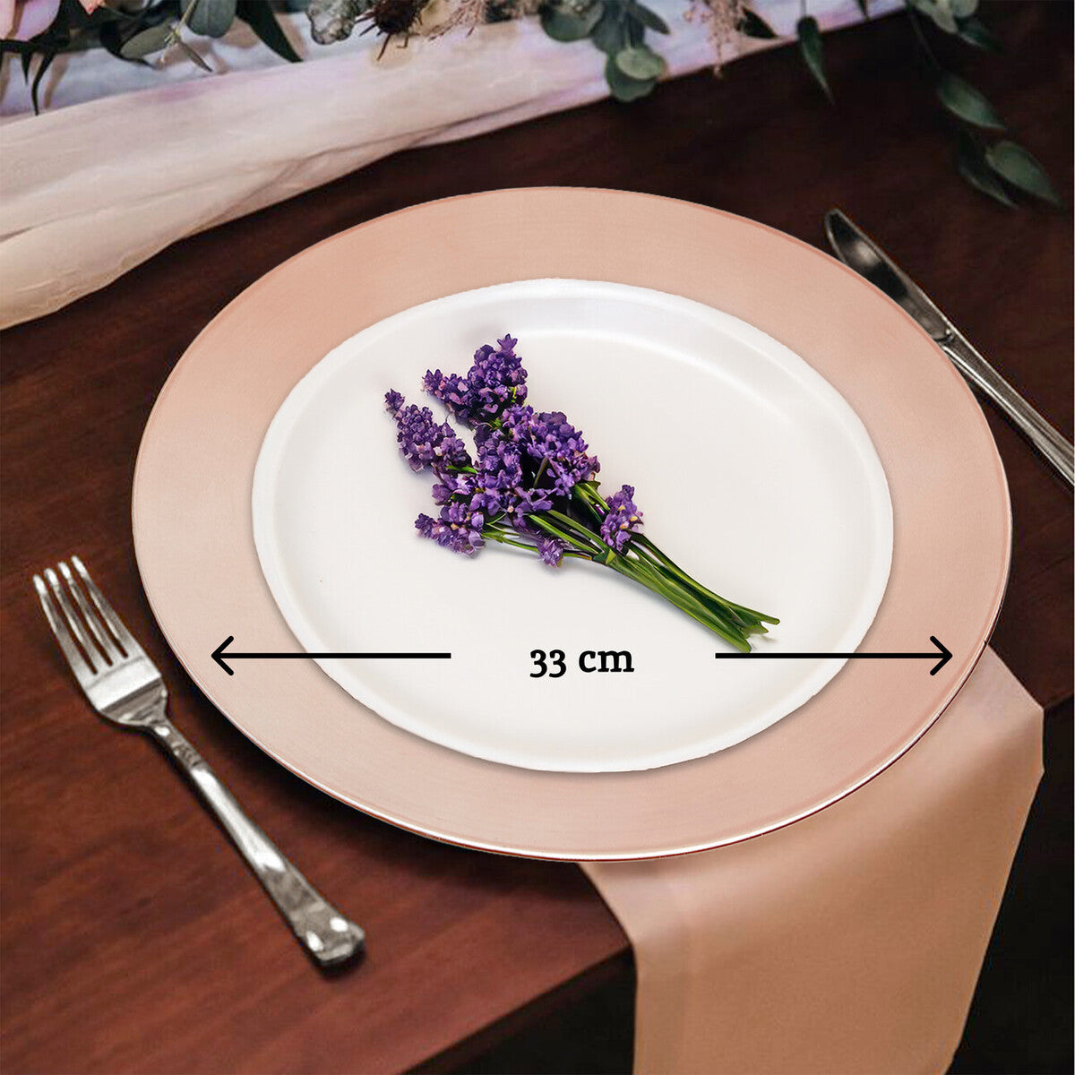 Set of Four 33cm Rose Gold Flat Style Charger Plates