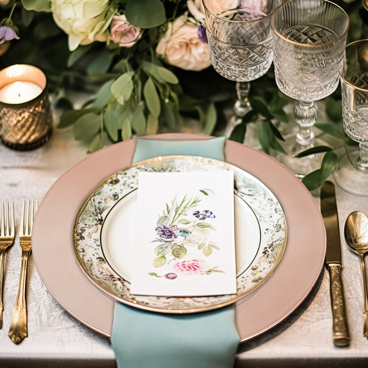 Set of Four 33cm Rose Gold Flat Style Charger Plates