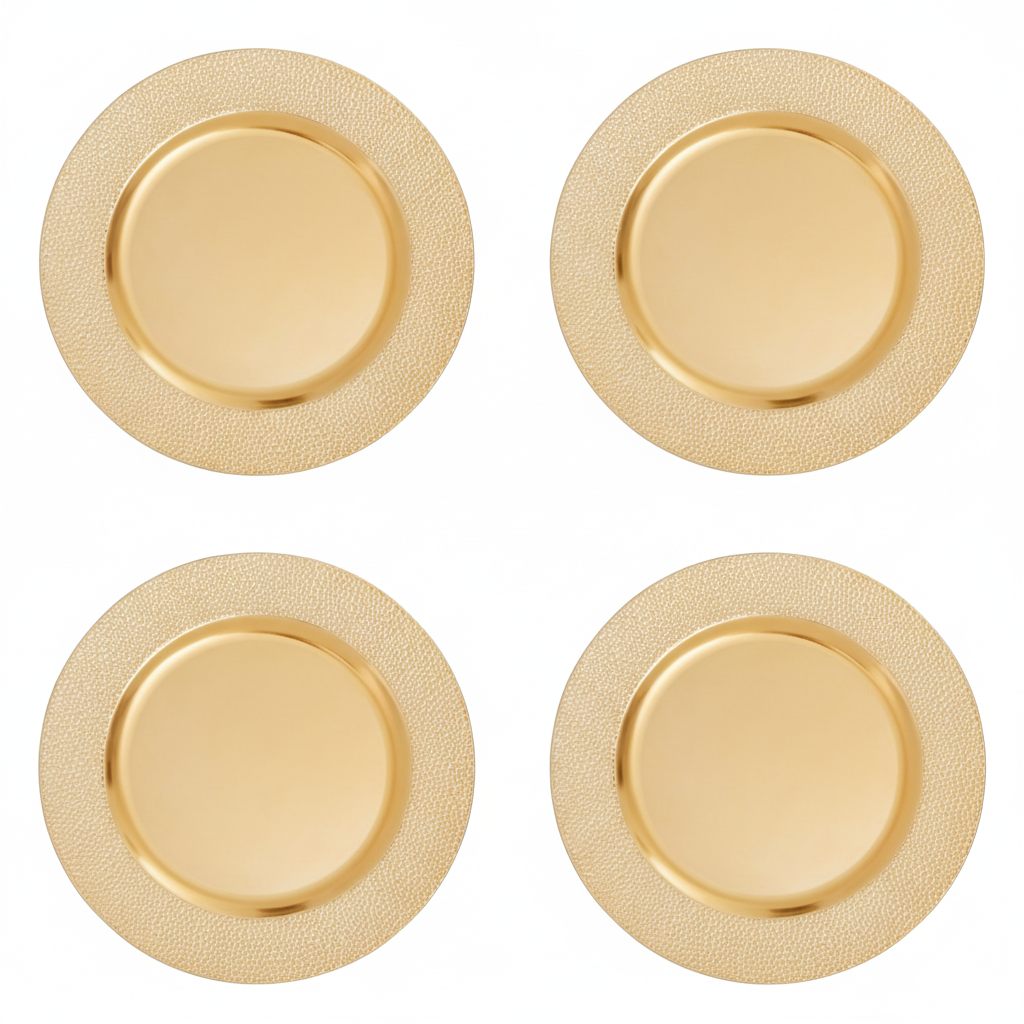Set of Four 33cm Gold Finish Pebble Effect Charger Plates