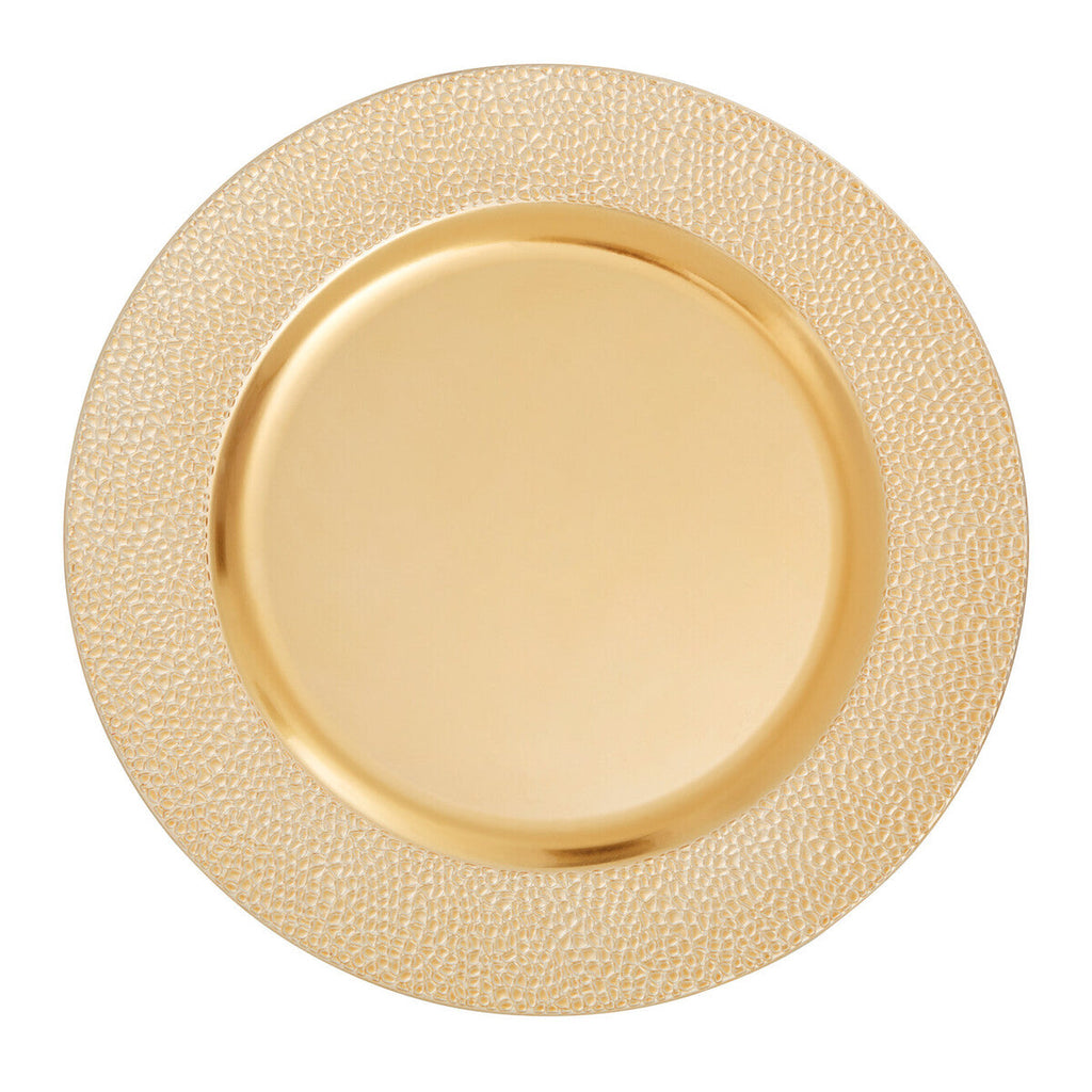 Set of Four 33cm Gold Finish Pebble Effect Charger Plates