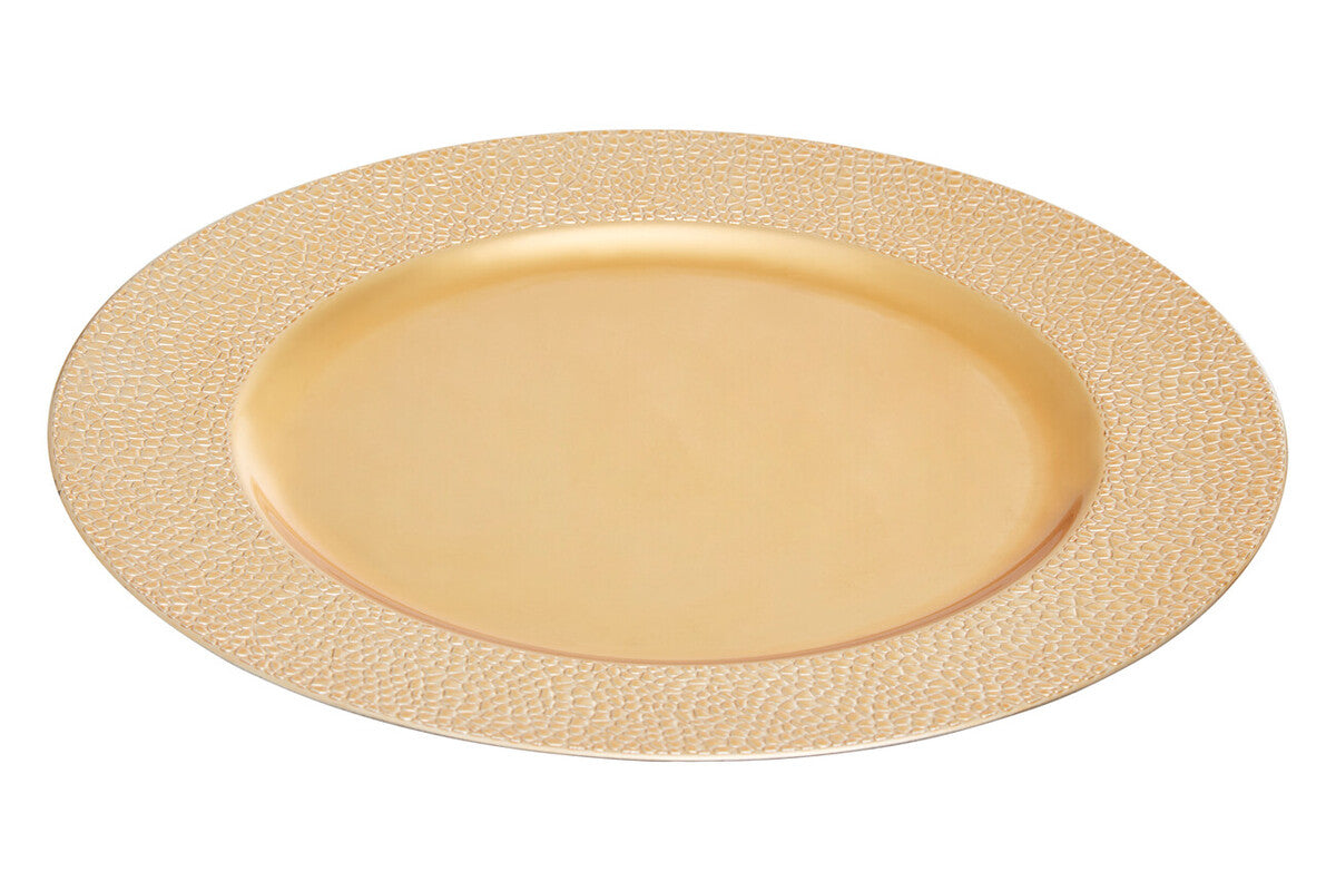 Set of Four 33cm Gold Finish Pebble Effect Charger Plates