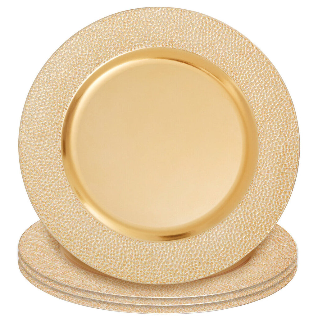 Set of Four 33cm Gold Finish Pebble Effect Charger Plates