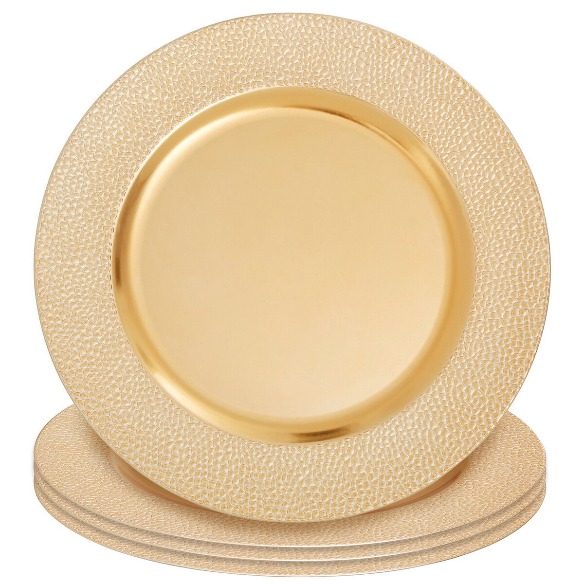 Set of Four 33cm Gold Finish Pebble Effect Charger Plates