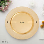Set of Four 33cm Gold Finish Pebble Effect Charger Plates