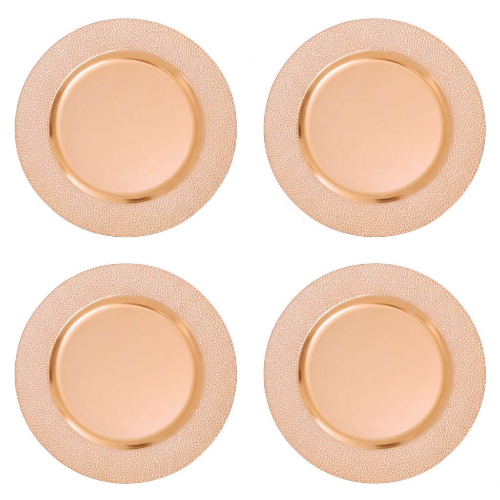 Set of Four 33cm Rose Gold Pebble Effect Charger Plates
