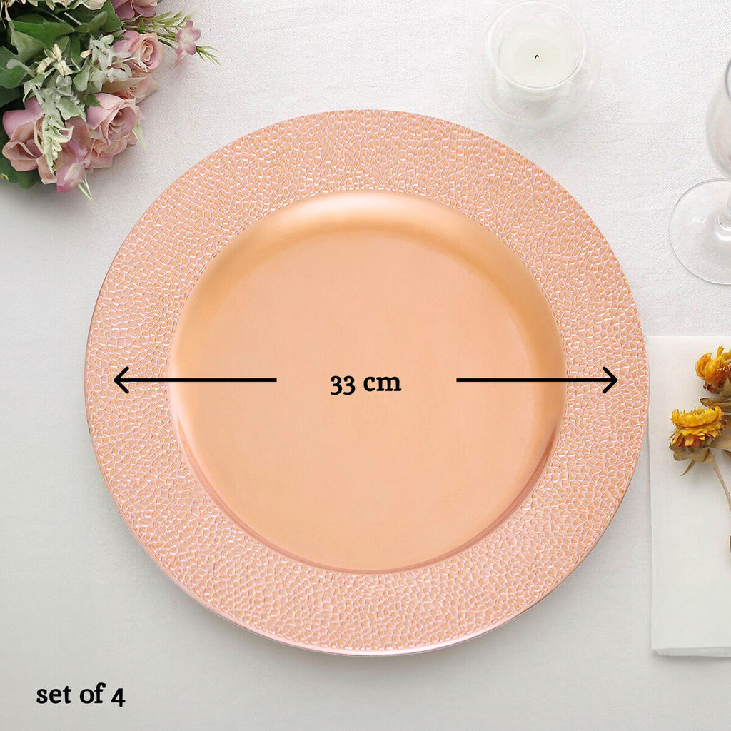 Set of Four 33cm Rose Gold Pebble Effect Charger Plates