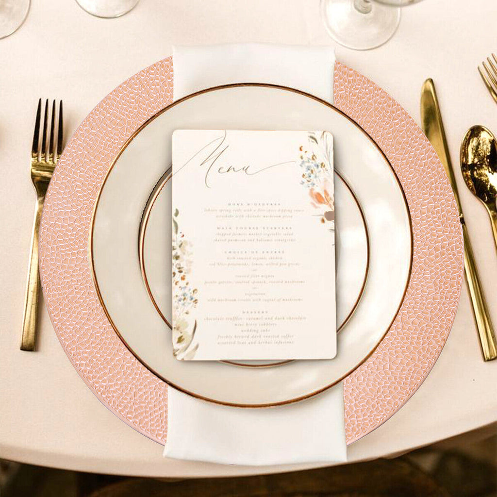 Set of Four 33cm Rose Gold Pebble Effect Charger Plates