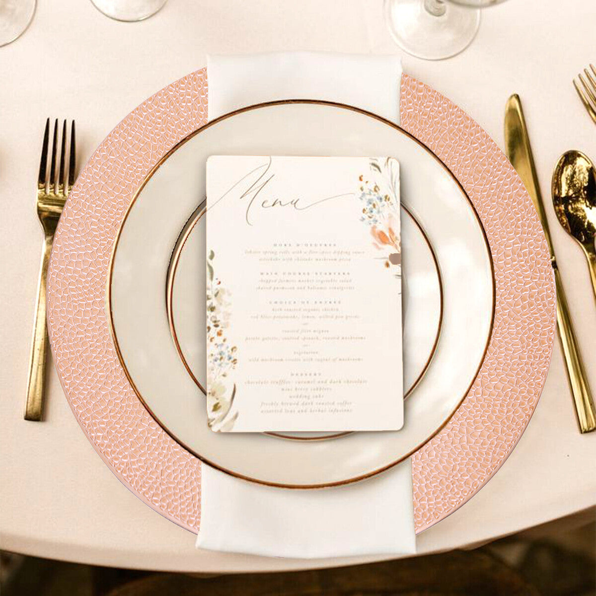 Set of Four 33cm Rose Gold Pebble Effect Charger Plates