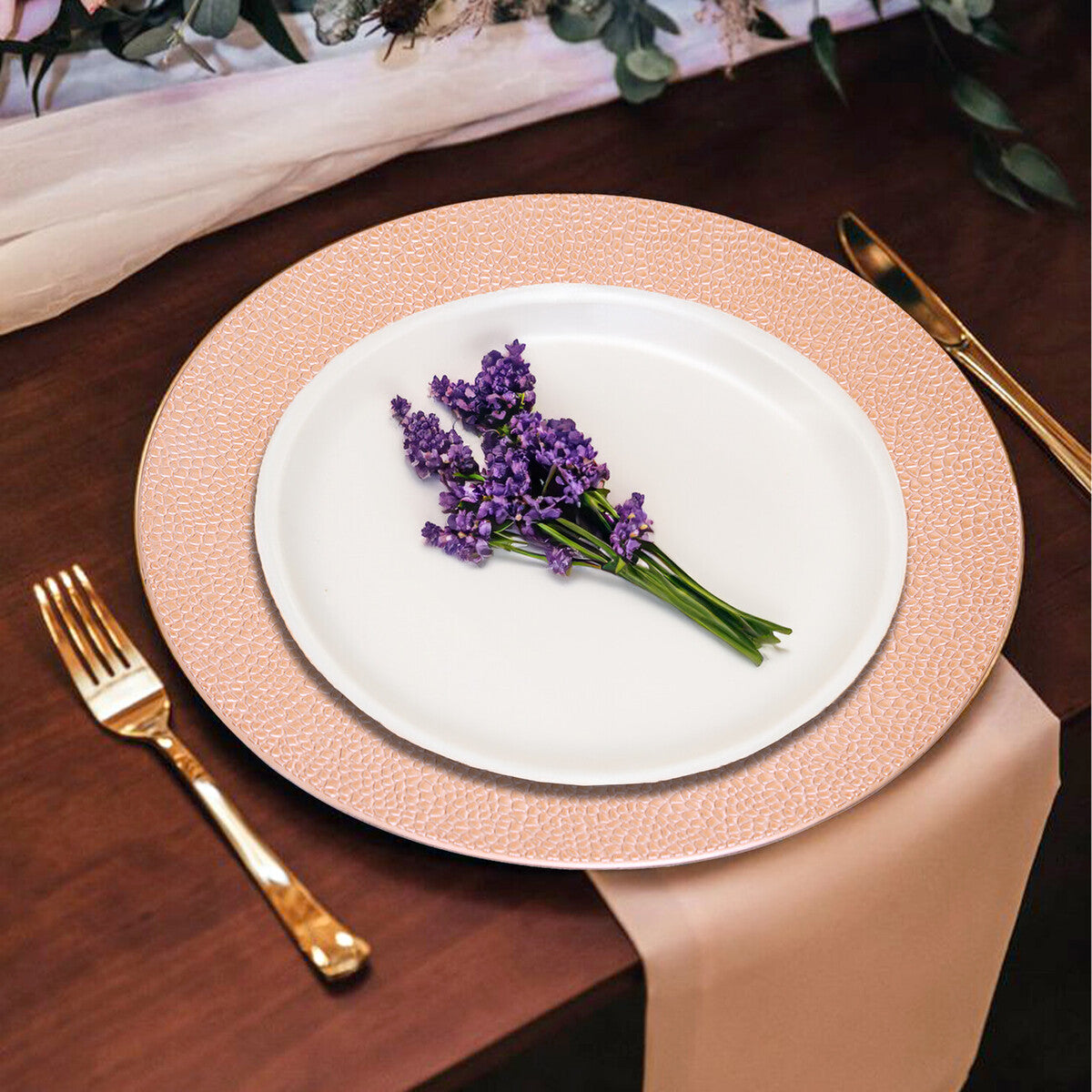 Set of Four 33cm Rose Gold Pebble Effect Charger Plates