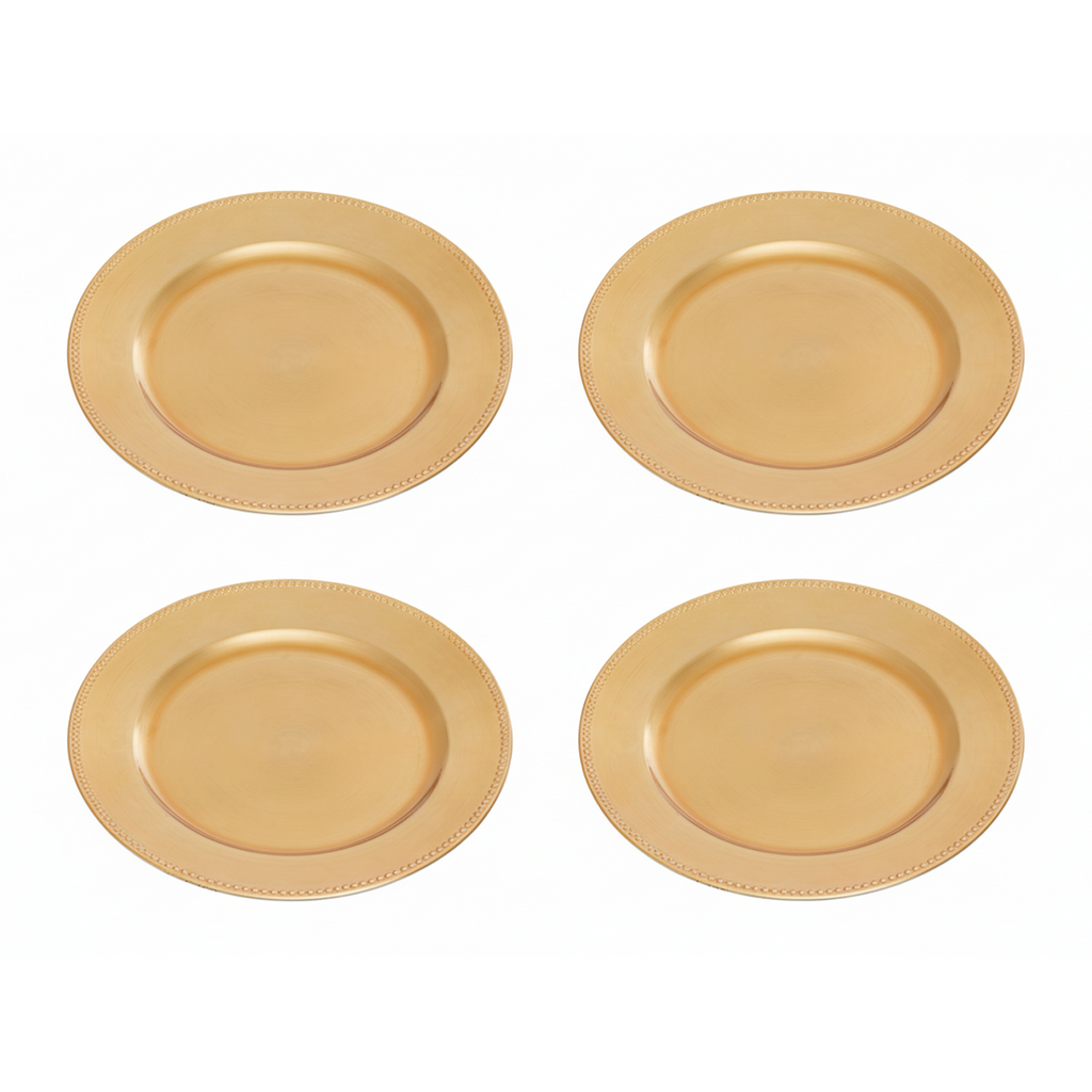Set of 4 33cm Gold Finish Dotted Charger Plates