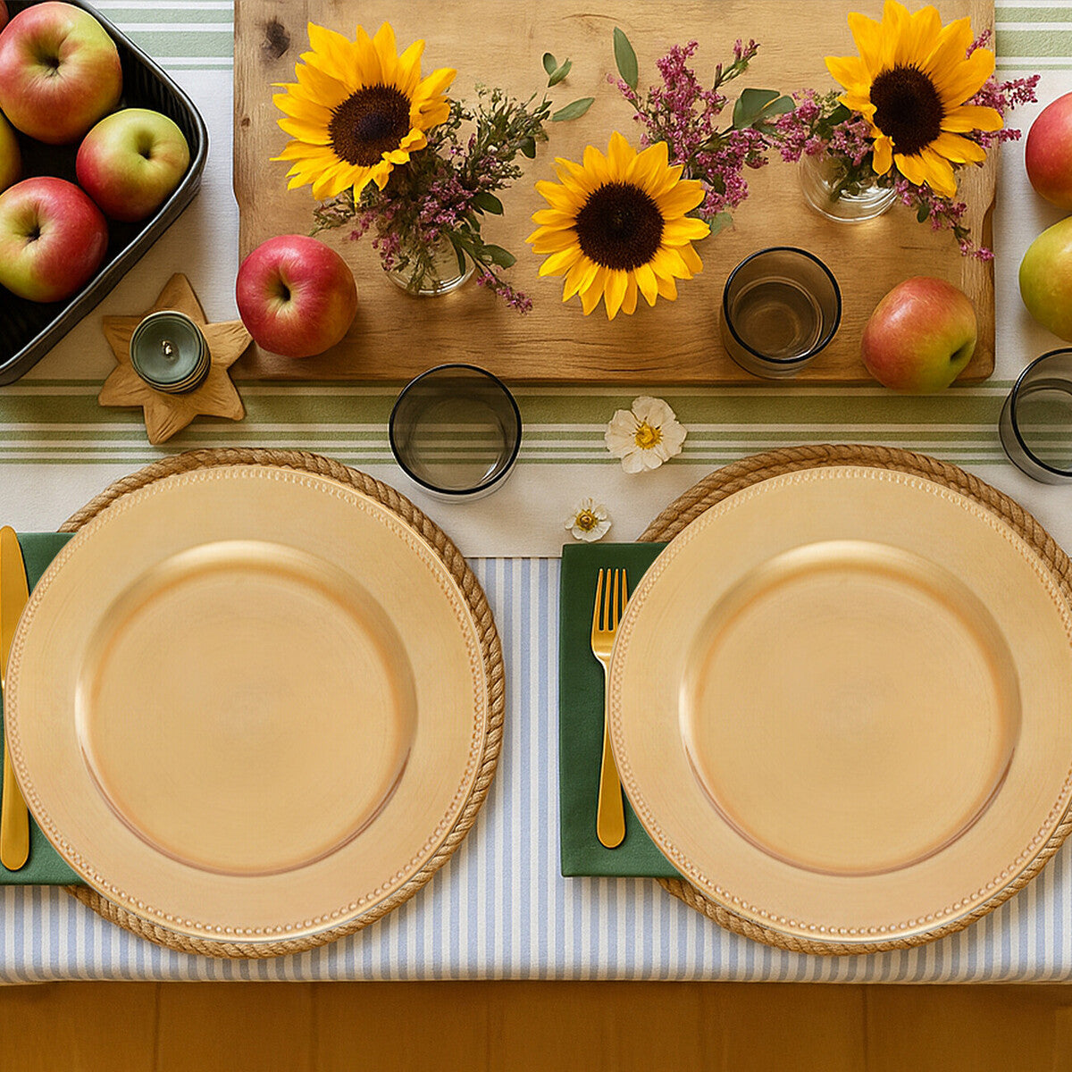 Set of 4 33cm Gold Finish Dotted Charger Plates