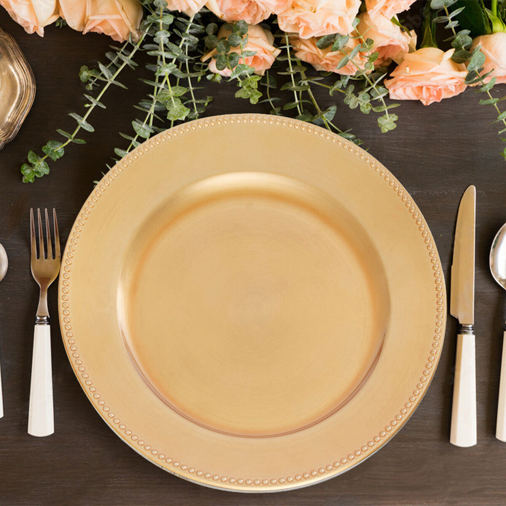 Set of 4 33cm Gold Finish Dotted Charger Plates