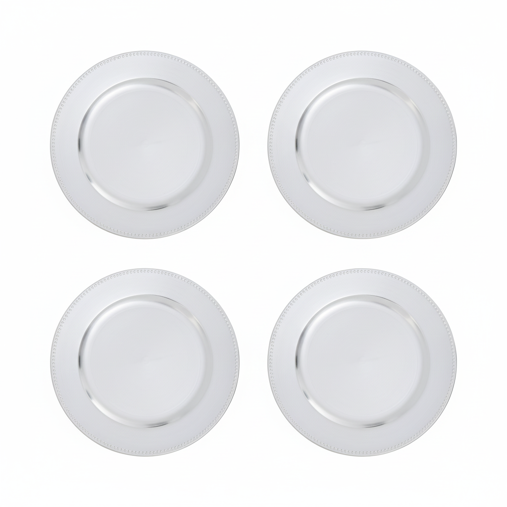 Set of Four 33cm Silver Finish Dotted Charger Plates
