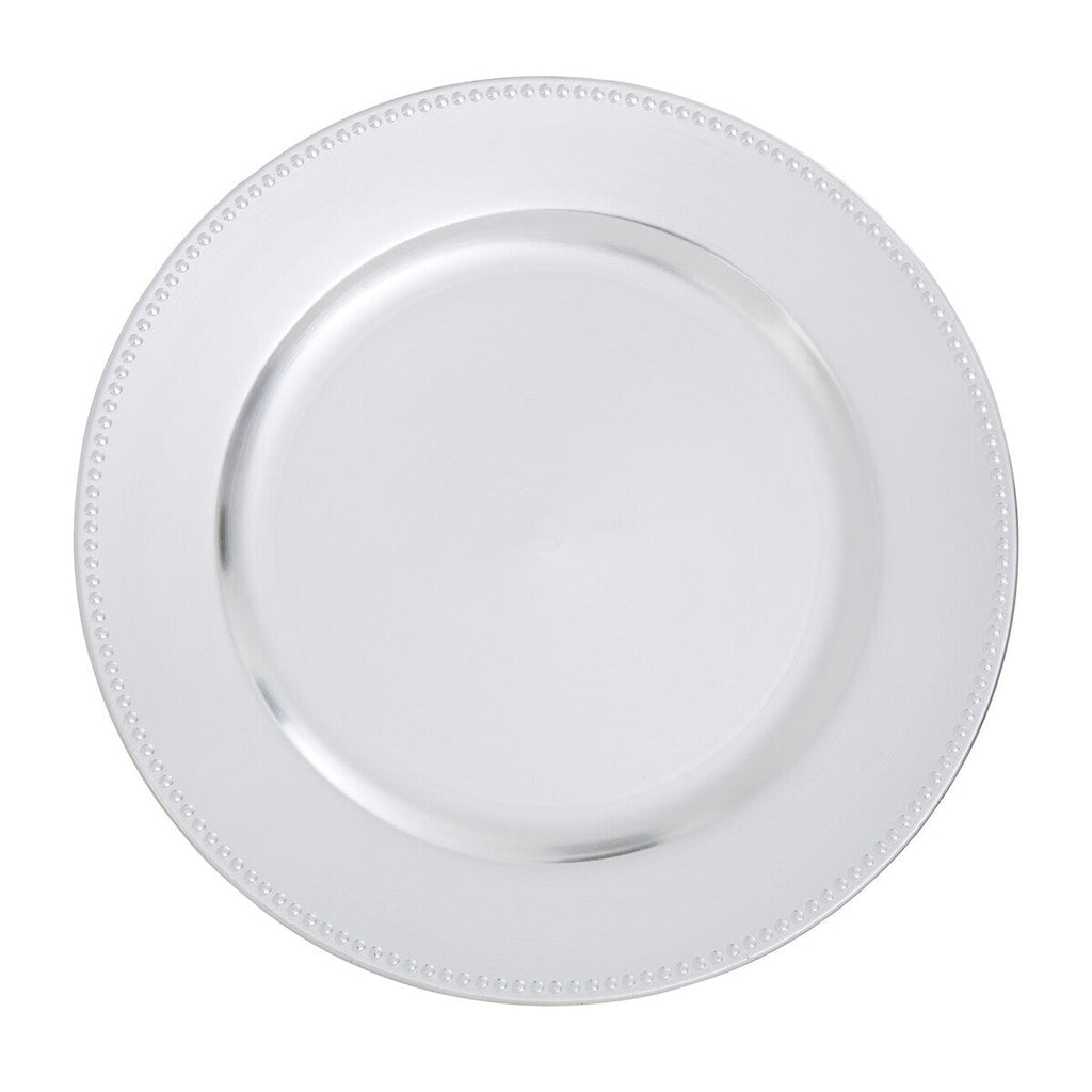 Set of Four 33cm Silver Finish Dotted Charger Plates