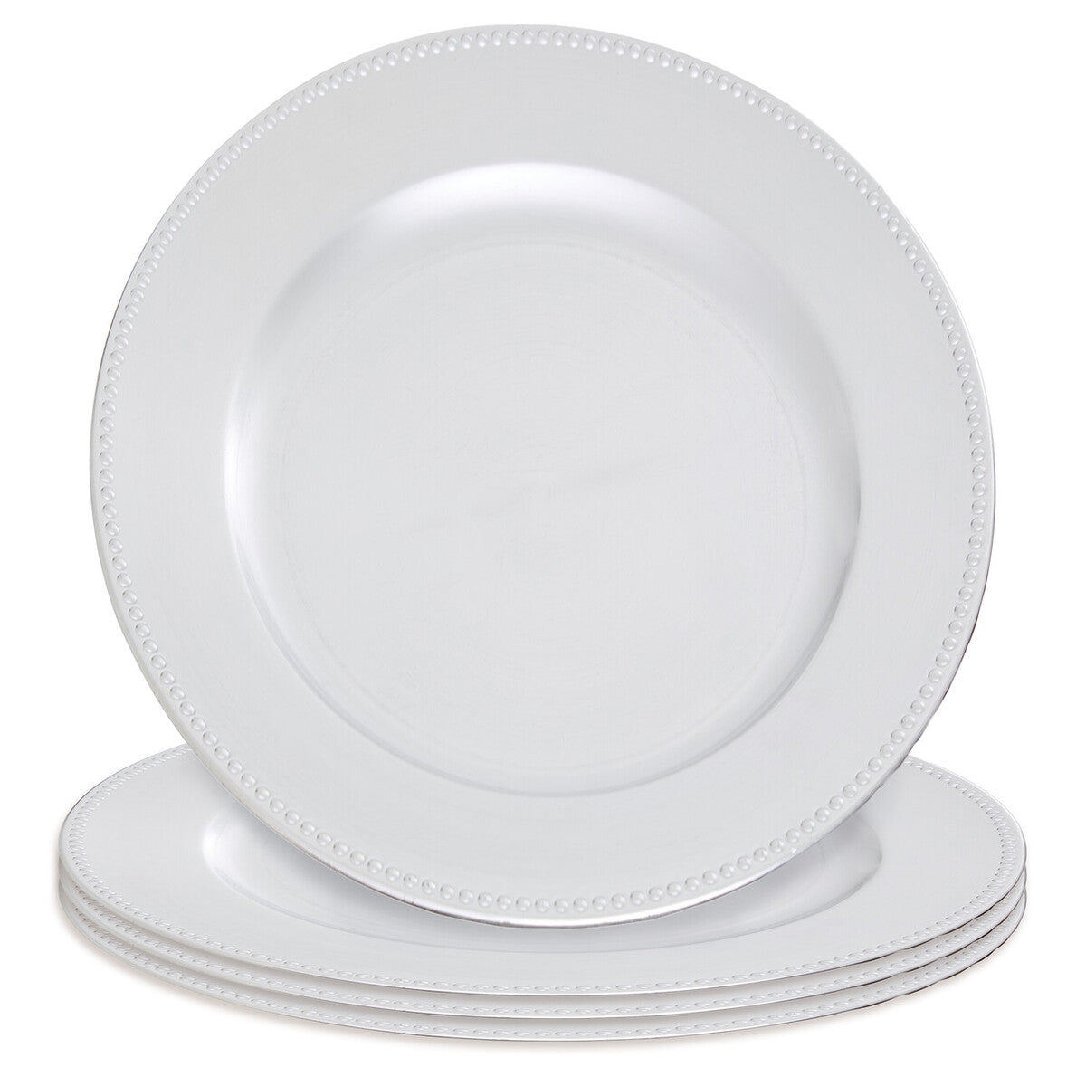 Set of Four 33cm Silver Finish Dotted Charger Plates
