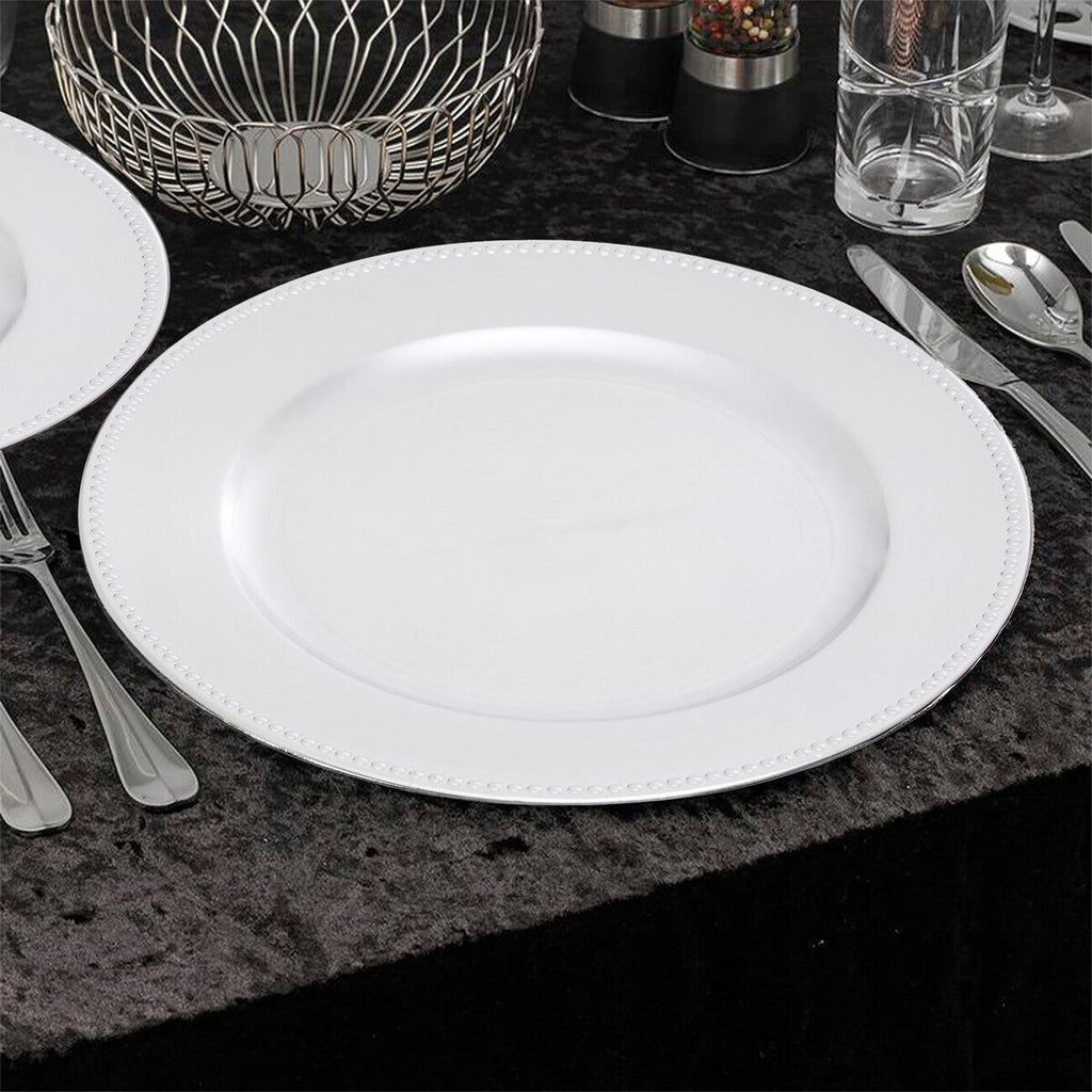 Set of Four 33cm Silver Finish Dotted Charger Plates