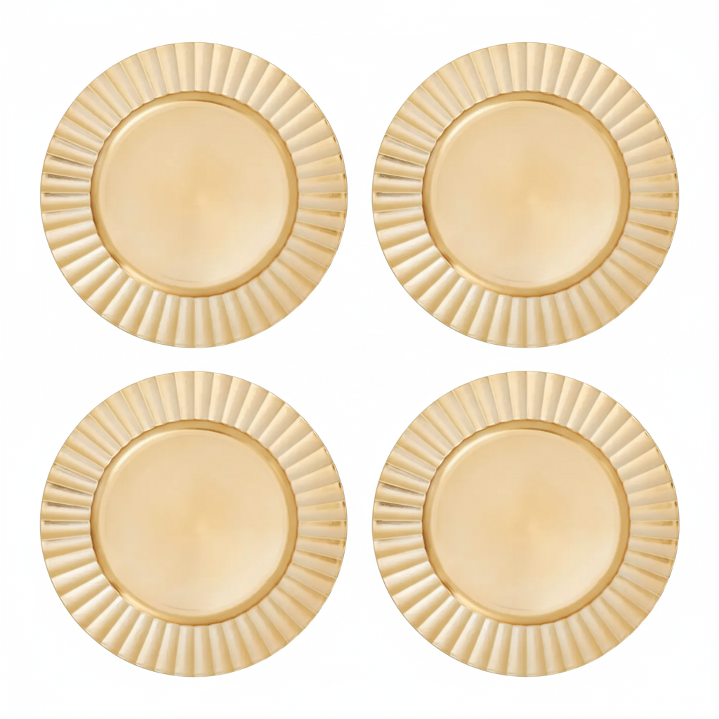 Set of Four 33cm Gold Finish Wave Rim Charger Plates