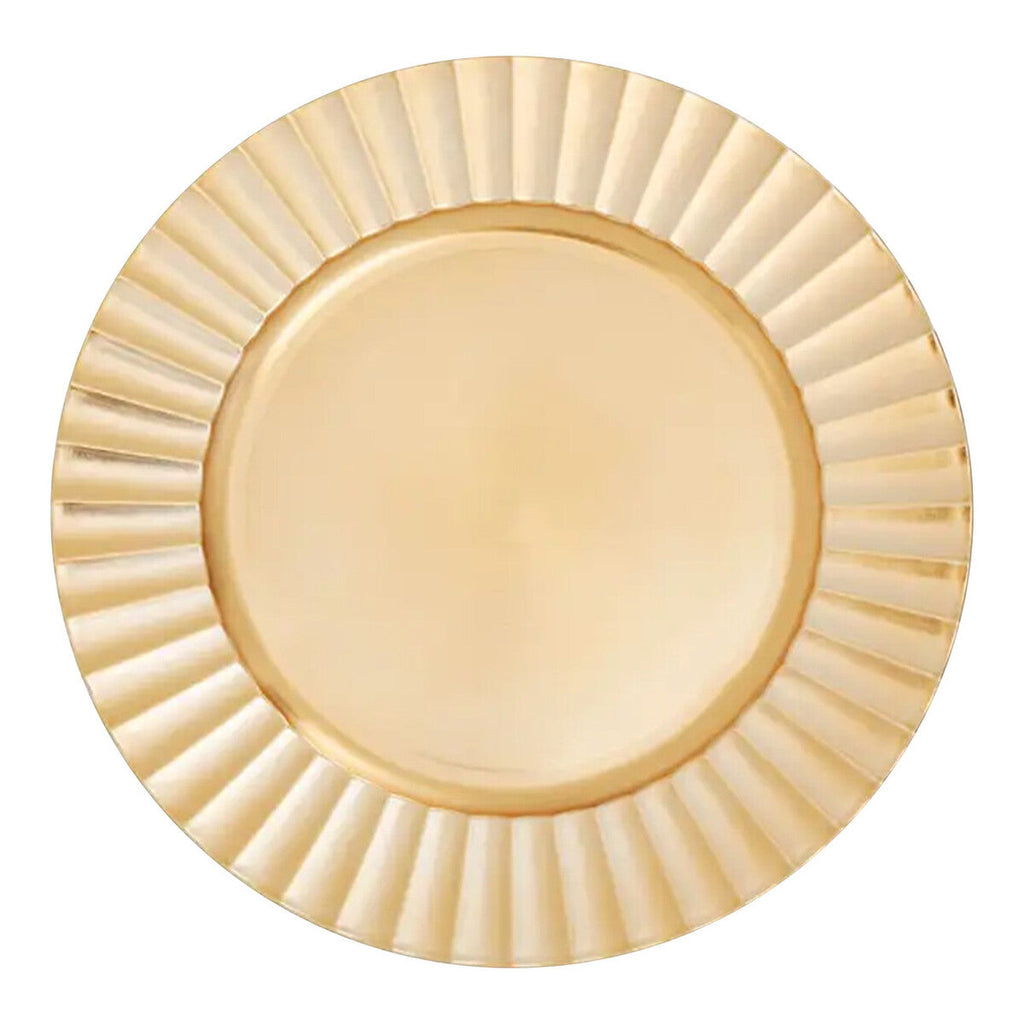 Set of Four 33cm Gold Finish Wave Rim Charger Plates