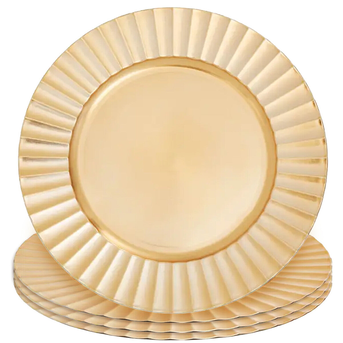 Set of Four 33cm Gold Finish Wave Rim Charger Plates