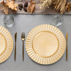Set of Four 33cm Gold Finish Wave Rim Charger Plates