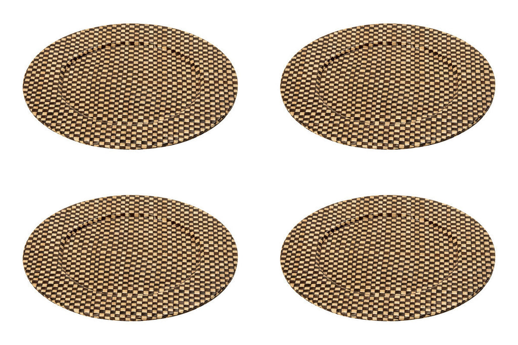 Set of Four 33cm DiaBlack and Natural Charger Plates