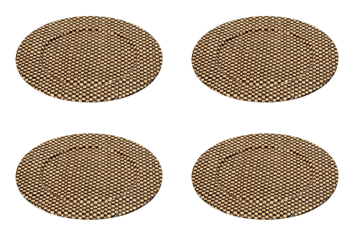 Set of Four 33cm DiaBlack and Natural Charger Plates