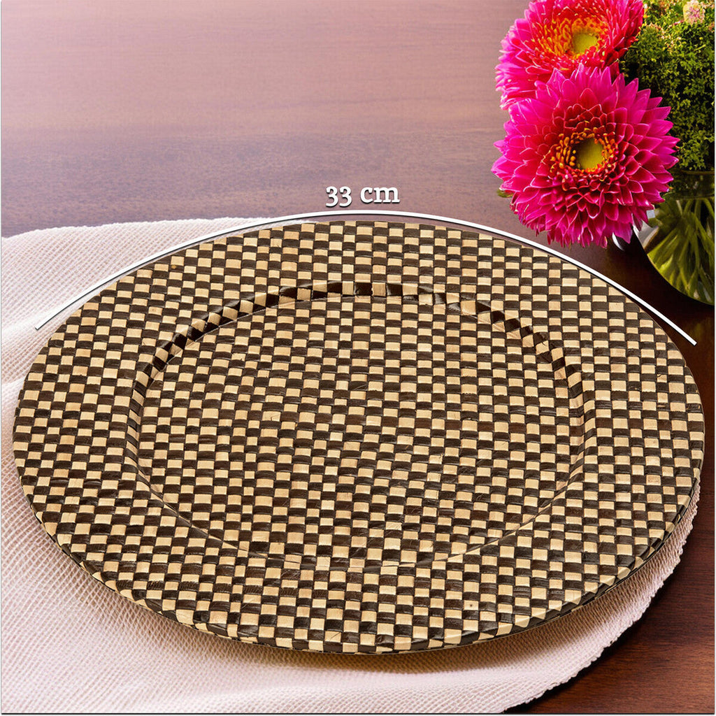 Set of Four 33cm DiaBlack and Natural Charger Plates