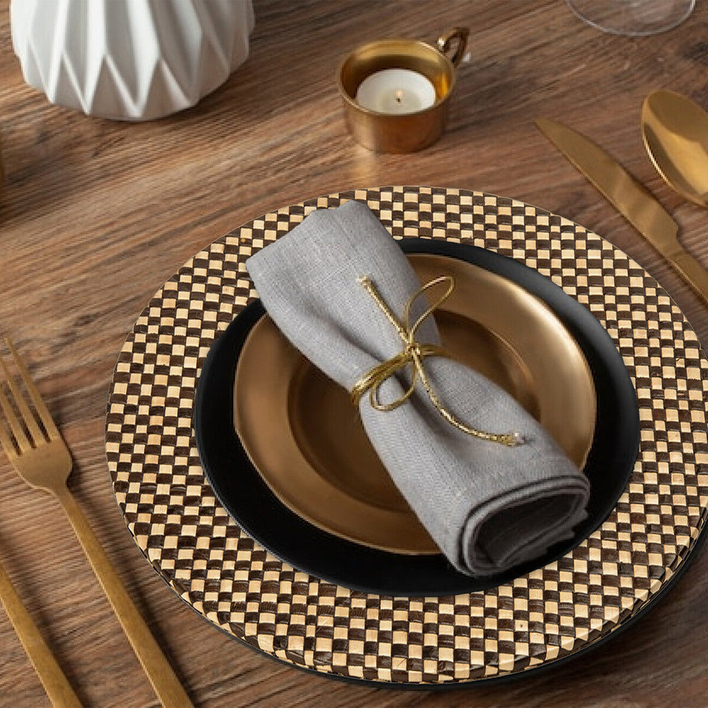 Set of Four 33cm DiaBlack and Natural Charger Plates