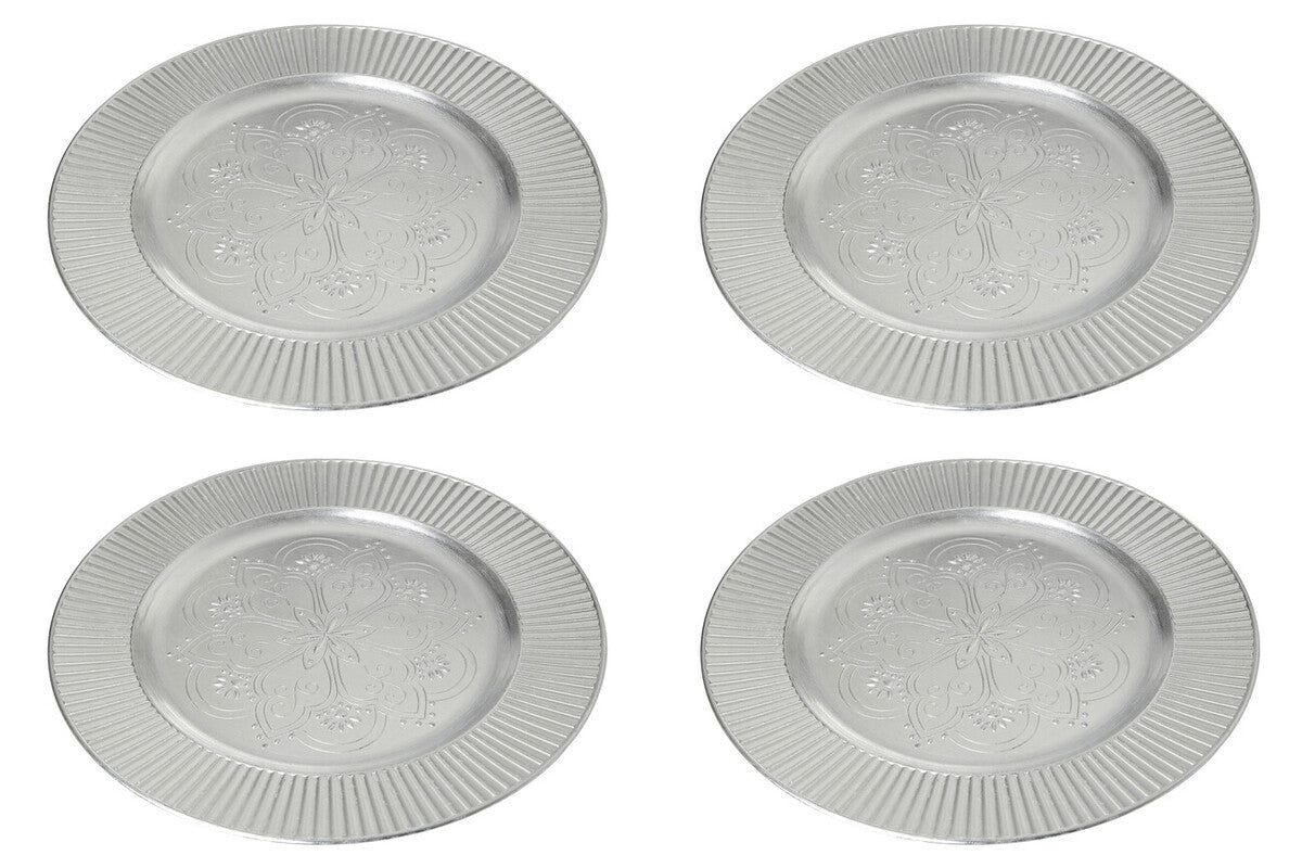 Set of Four 33cm Dia Silver Charger Plates