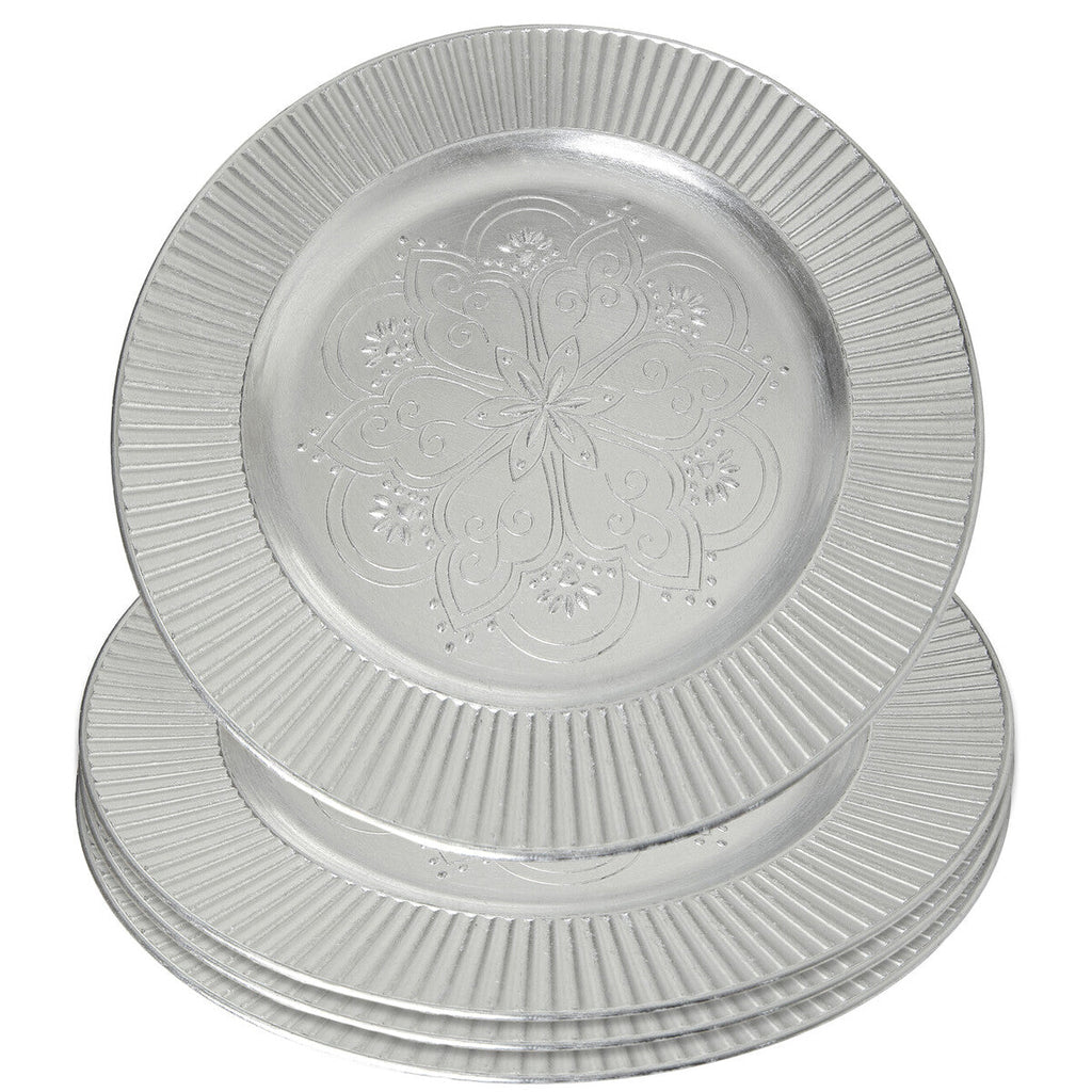Set of Four 33cm Dia Silver Charger Plates