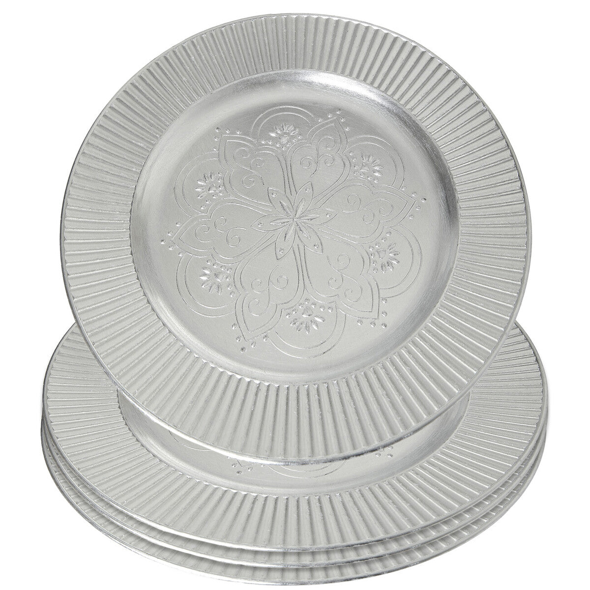 Set of Four 33cm Dia Silver Charger Plates