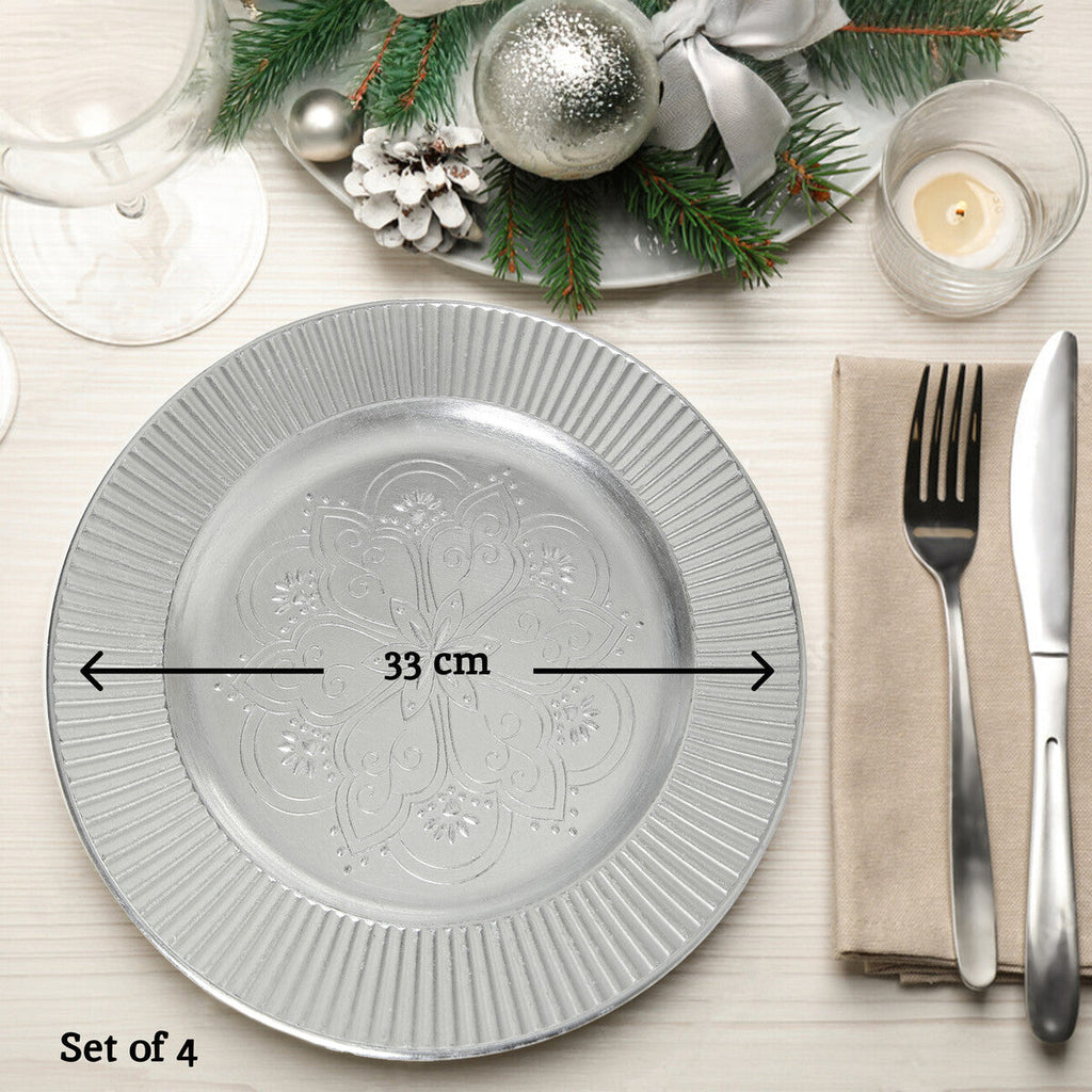 Set of Four 33cm Dia Silver Charger Plates