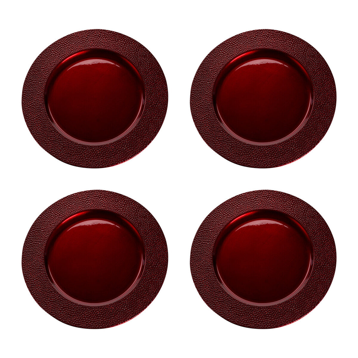 Set of Four 33cm Red Pebble Effect Charger Plates