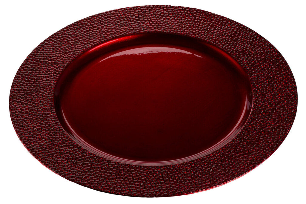 Set of Four 33cm Red Pebble Effect Charger Plates