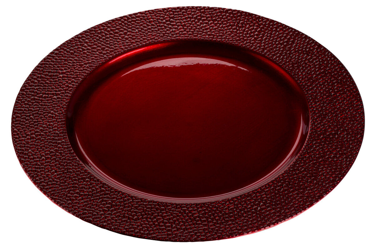 Set of Four 33cm Red Pebble Effect Charger Plates
