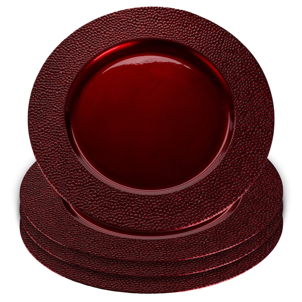 Set of Four 33cm Red Pebble Effect Charger Plates