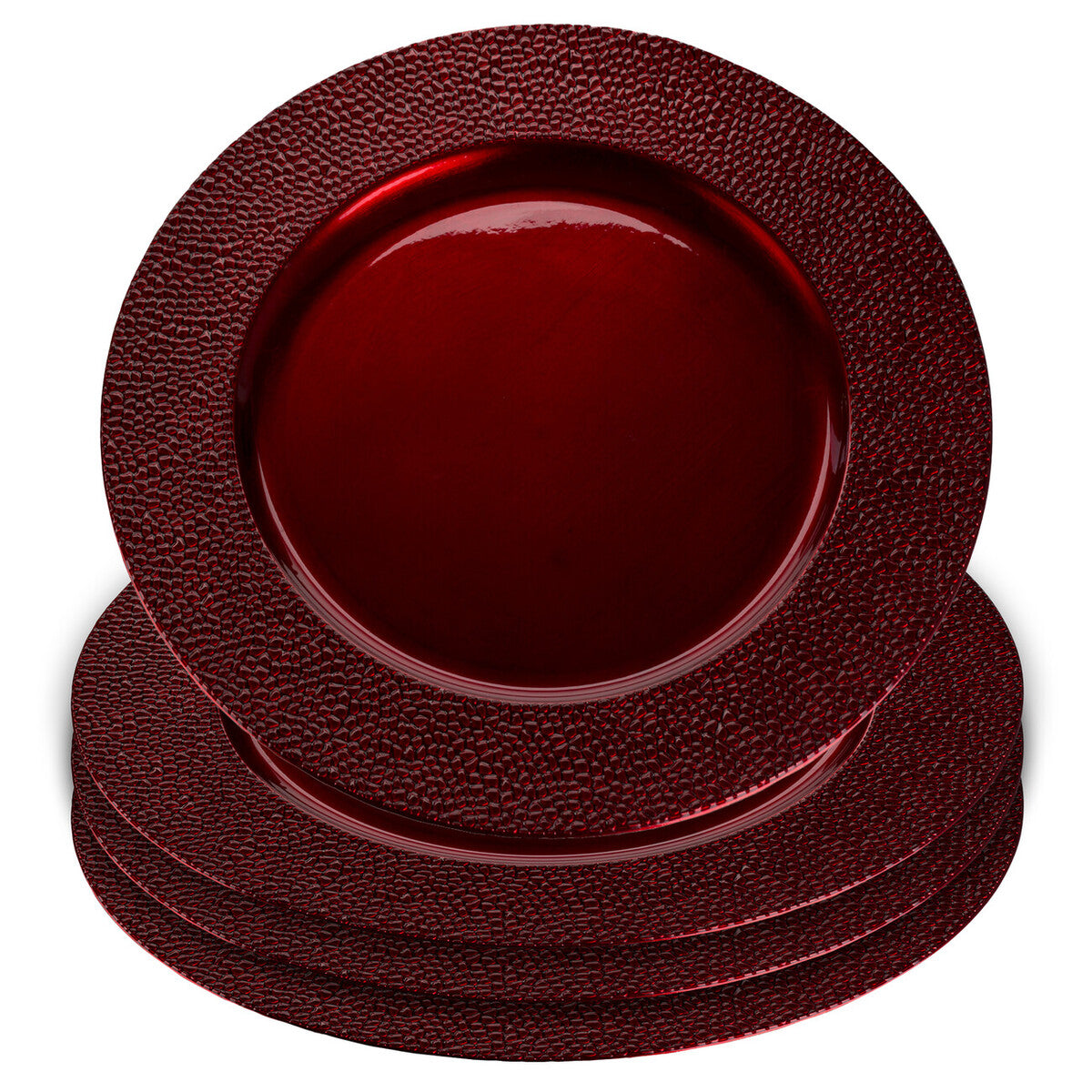 Set of Four 33cm Red Pebble Effect Charger Plates