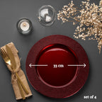 Set of Four 33cm Red Pebble Effect Charger Plates
