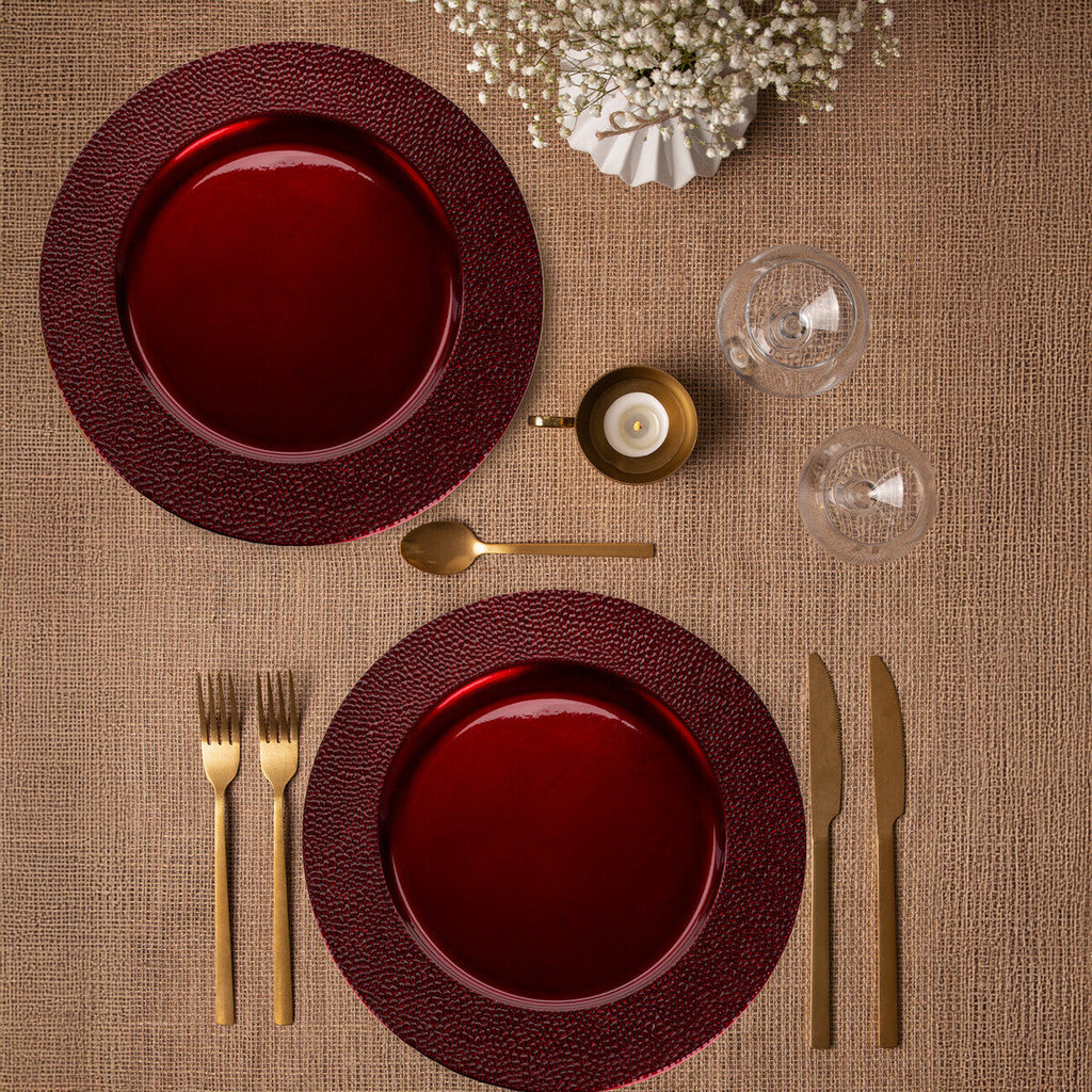 Set of Four 33cm Red Pebble Effect Charger Plates